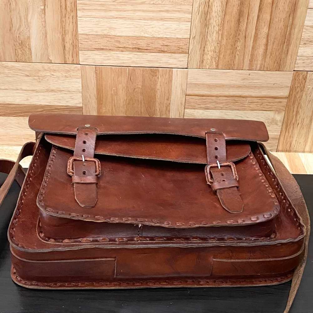 Vintage Handmade Brown Leather Brooklyn Style Bri… - image 7