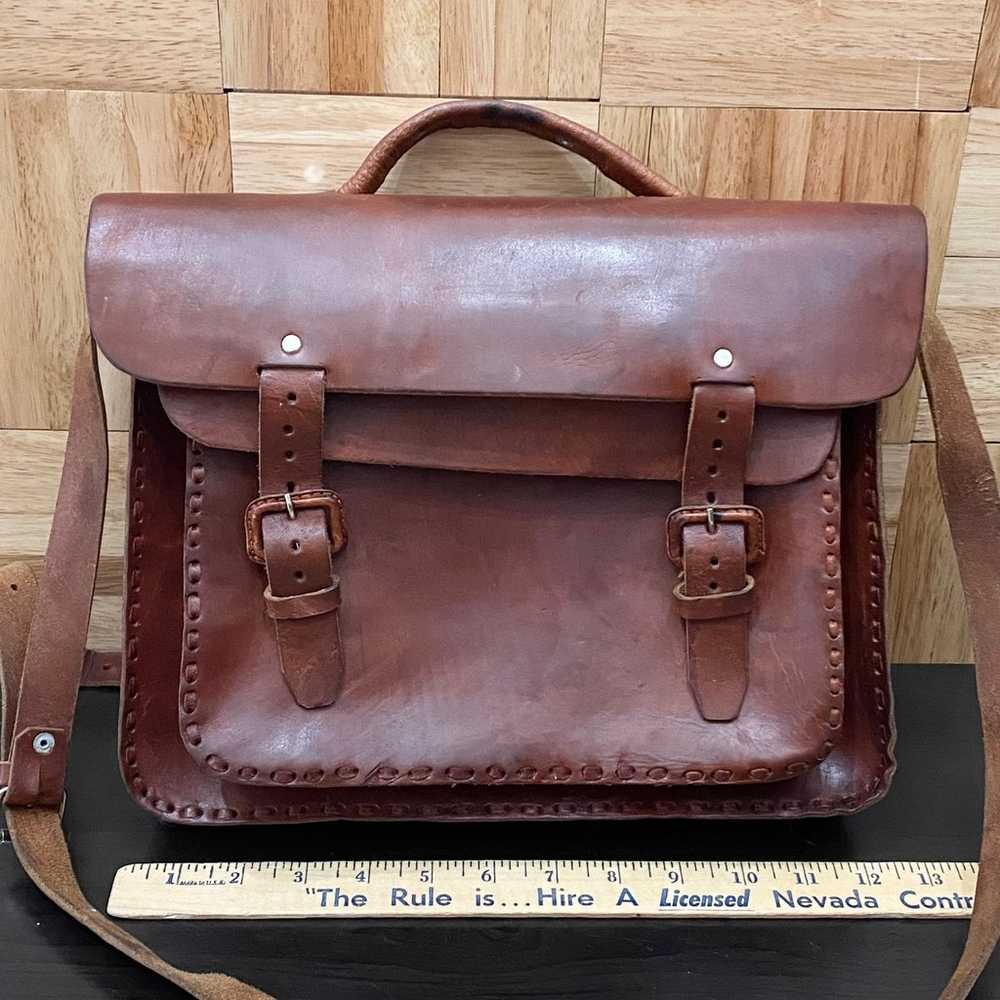 Vintage Handmade Brown Leather Brooklyn Style Bri… - image 9