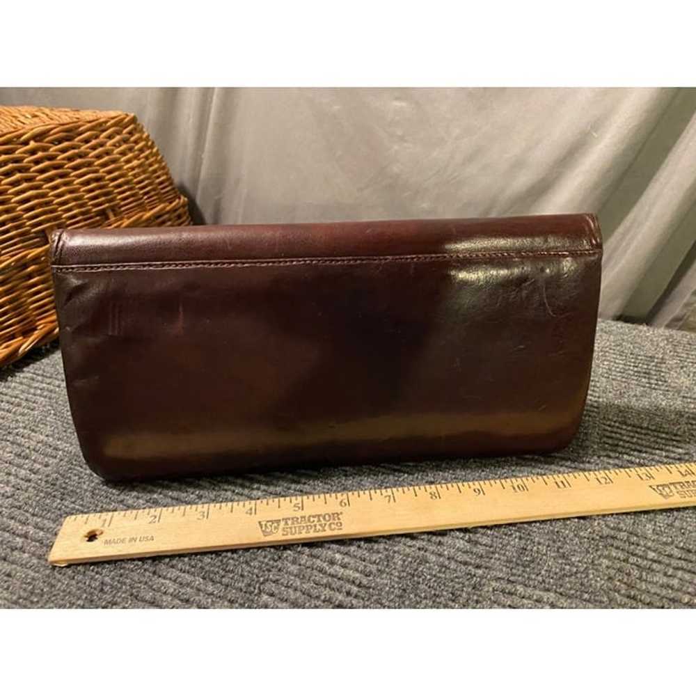 Vintage Maroon Leather Clutch Purse Gold Chain Re… - image 9