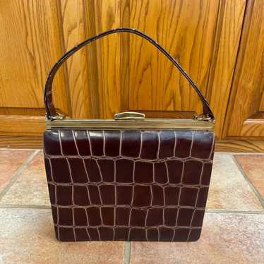 Vintage 1950’s 1960’s leather croc handbag Brown