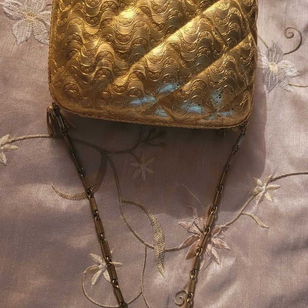 Vintage Metal Gold Purse Evening Bag - image 3