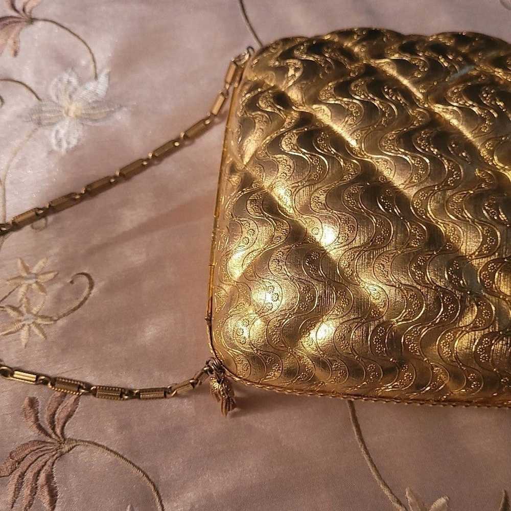 Vintage Metal Gold Purse Evening Bag - image 4