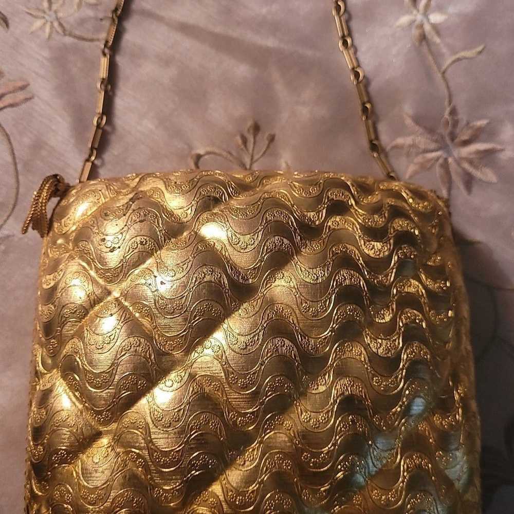 Vintage Metal Gold Purse Evening Bag - image 5