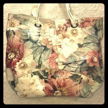 Maurizio Taiuti Italy Shoulder Tote Bag sale Beige Floral Painted Flowers Vintage