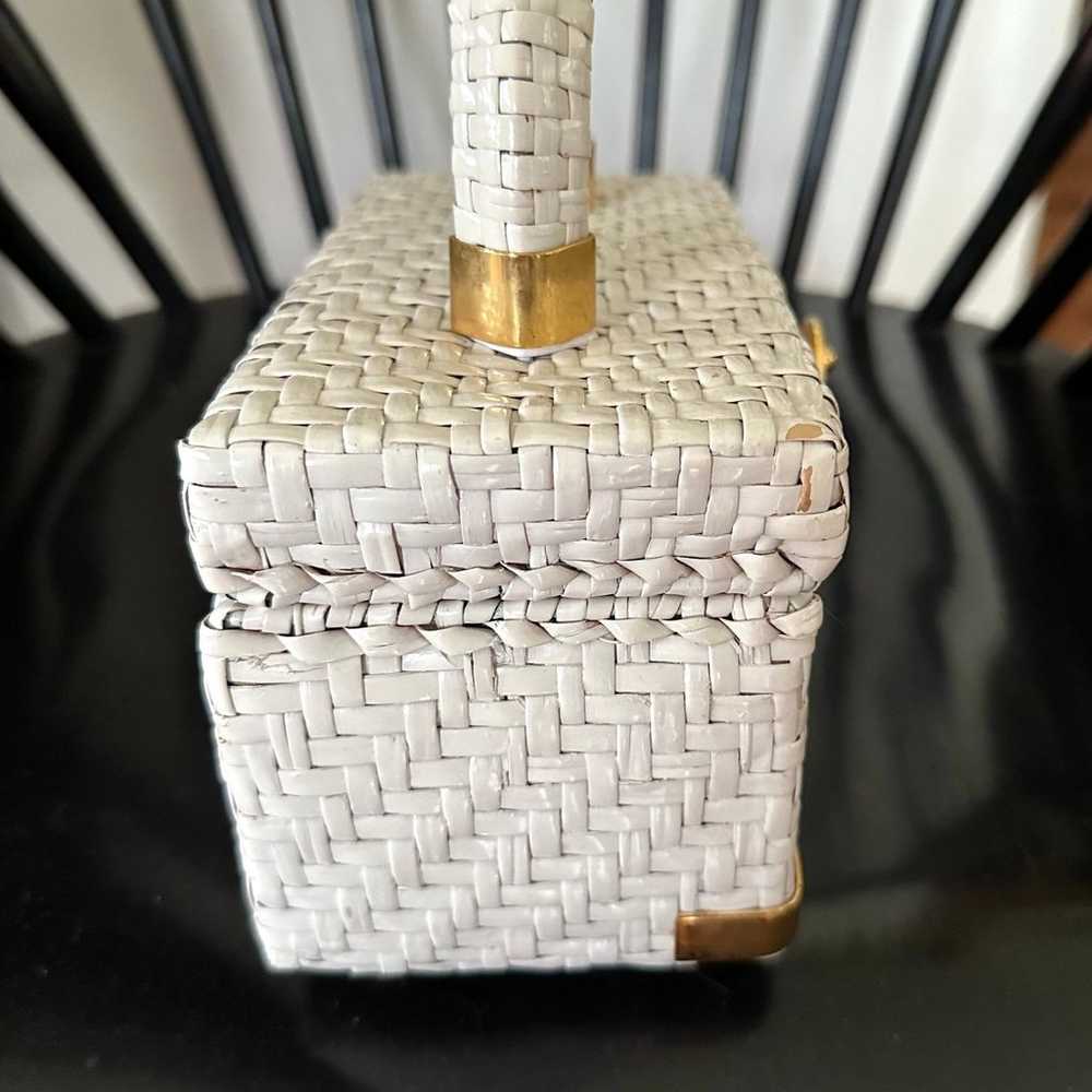 Vintage 1960's Koret White Woven Wicker Box Purse… - image 2