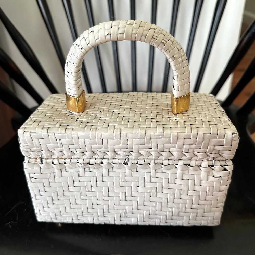 Vintage 1960's Koret White Woven Wicker Box Purse… - image 3