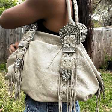 Unique Vintage Women's Cream and Silver Bag - image 1