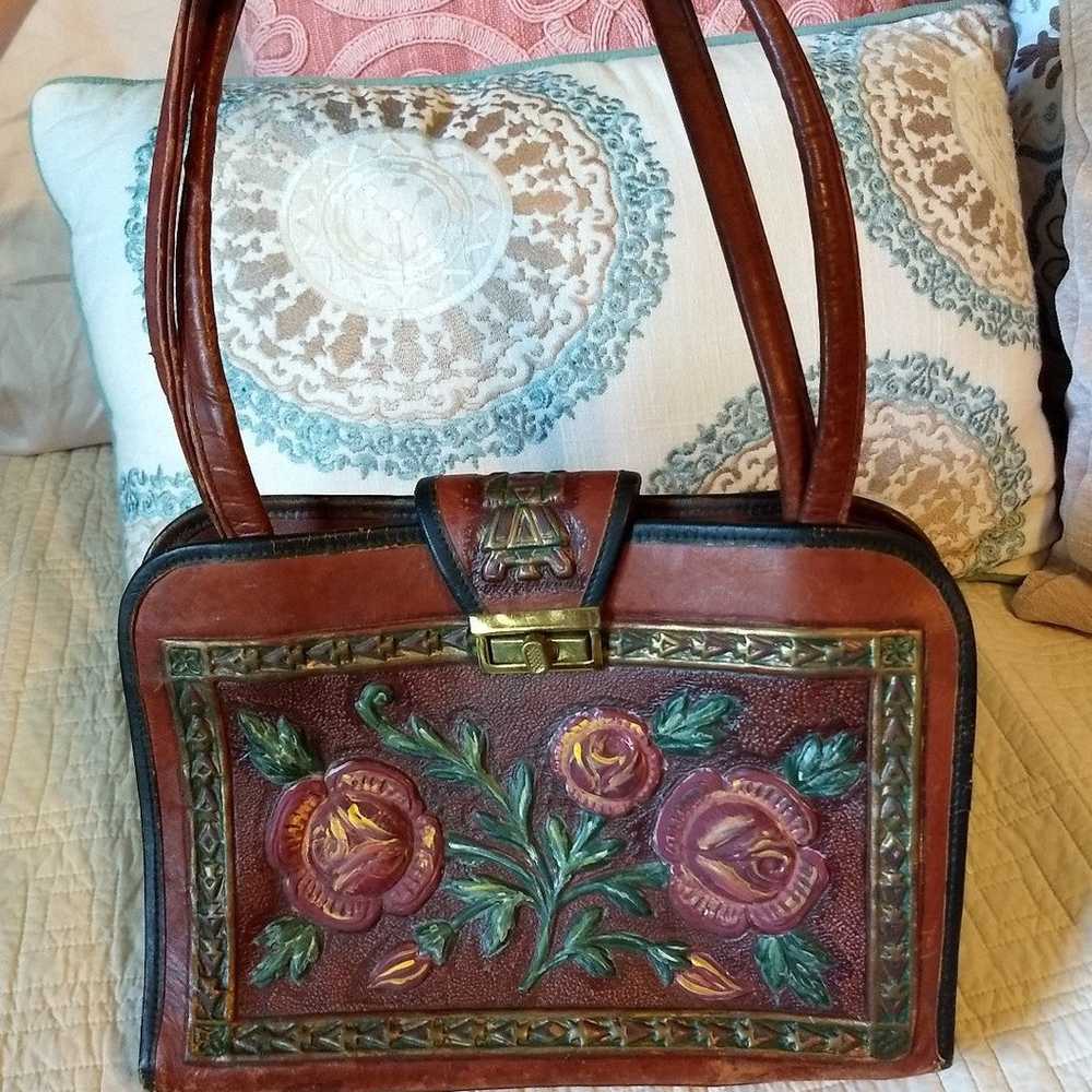 1950s Vintage Mont Abur Tooled Hand Painted Leath… - image 1