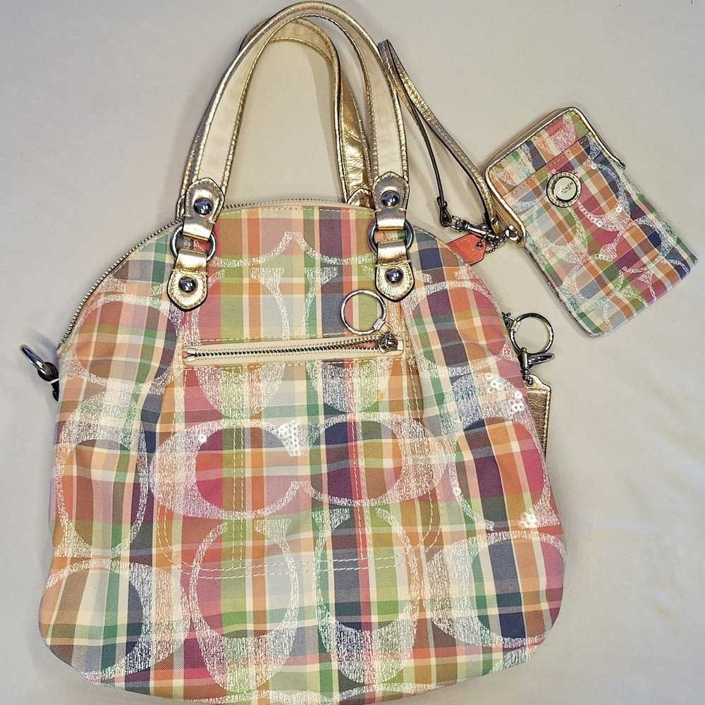 Coach Purse Poppy Madras 19697 Shoulder Bag Flann… - image 1