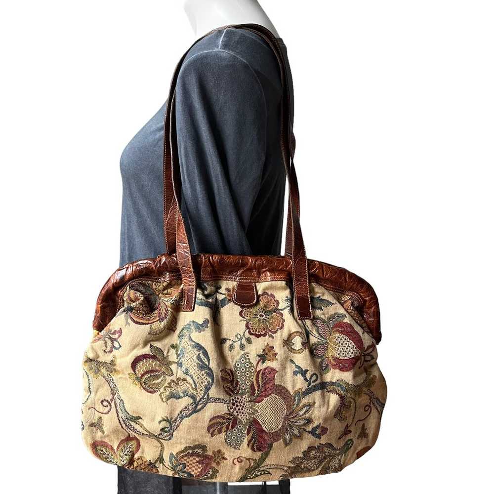 Vtg Furla Floral Tapestry and Leather Shoulder Bag - image 1