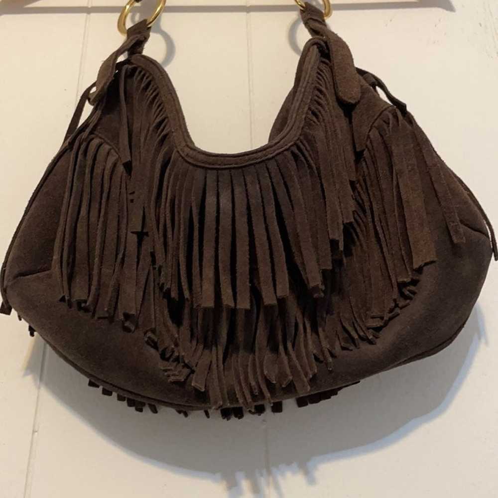 Suede fringe 90's vintage boho hobo bag - image 1