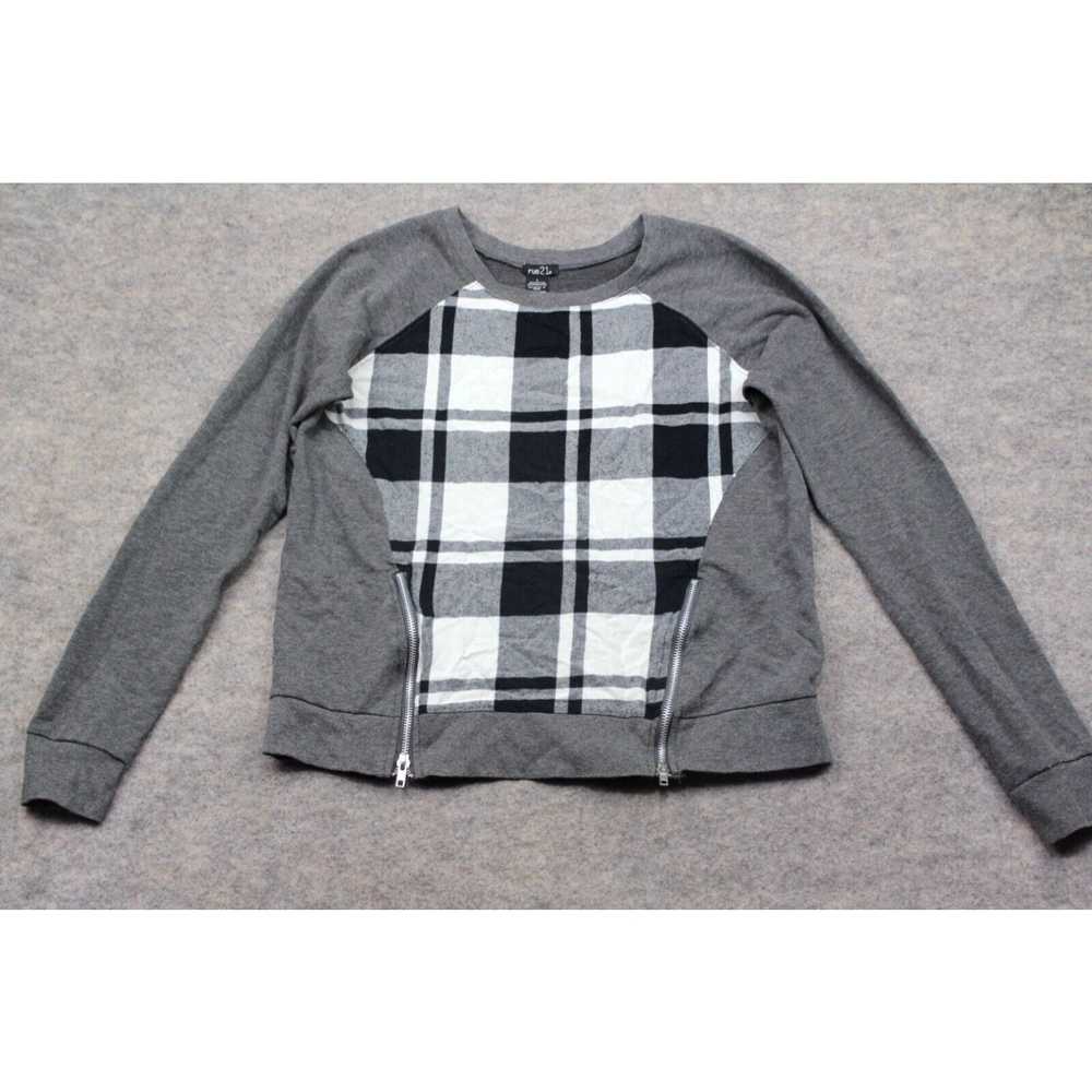 Rue 21 Rue21 Sweatshirt Size Large L Gray Plaid Z… - image 1