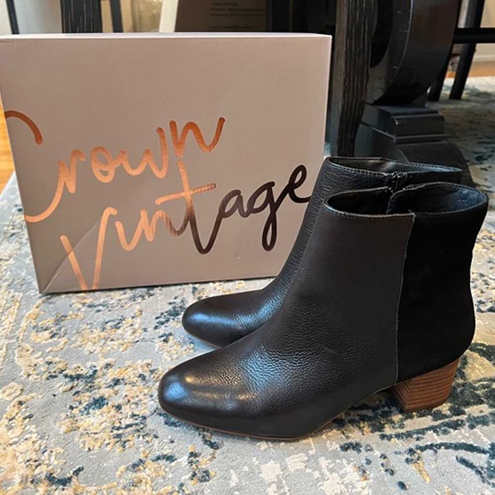 CROWN VINTAGE ANKLE BOOTIES BLACK LEATHER 8 - image 1