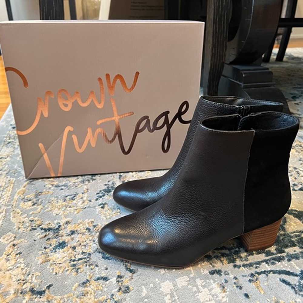 CROWN VINTAGE ANKLE BOOTIES BLACK LEATHER 8 - image 2