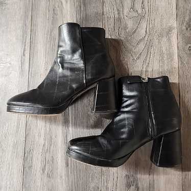 Topshop Leather Boots Black Square Toe Vintage An… - image 1