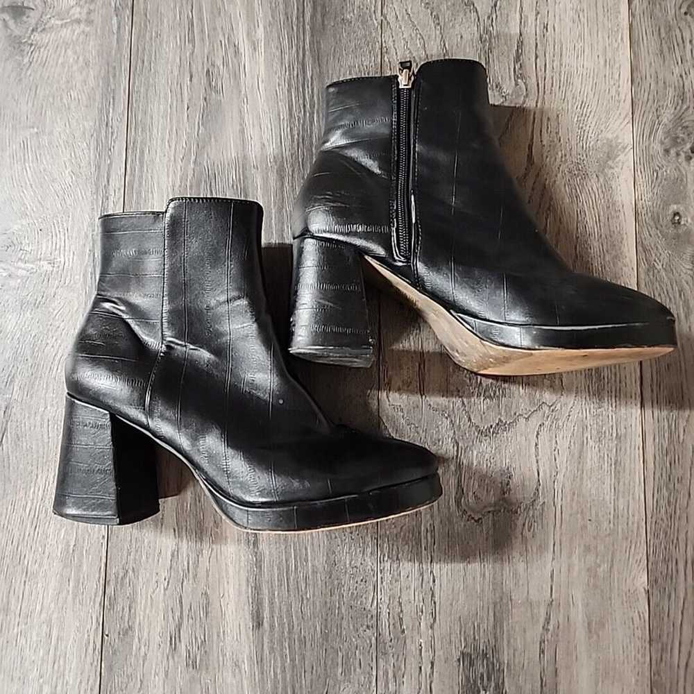 Topshop Leather Boots Black Square Toe Vintage An… - image 2