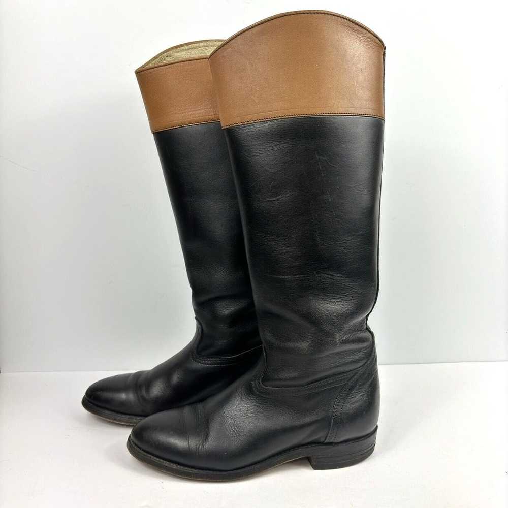 Vtg Womens Frye Black & Tan Boots two tone riding… - image 2