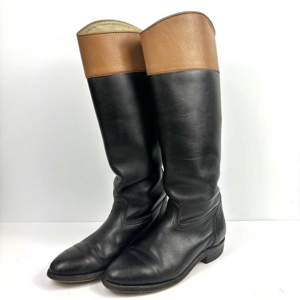 Vtg Womens Frye Black & Tan Boots two tone riding… - image 3