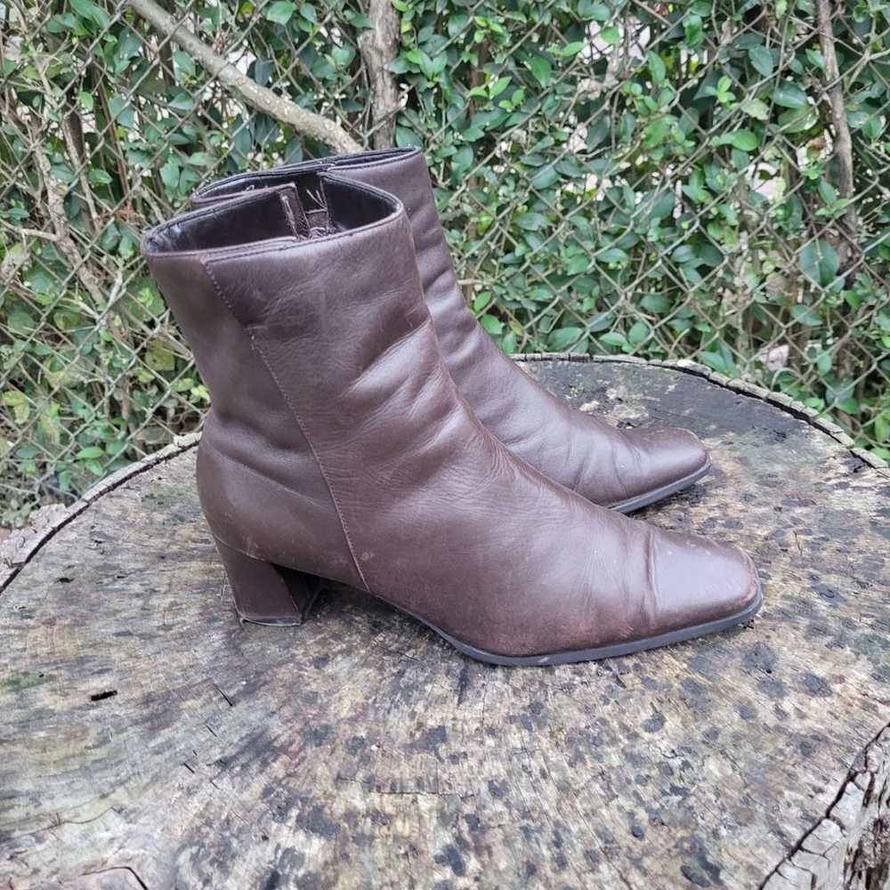 Women Vintage Leather Brown Ankle Boots Size 8.5M… - image 7