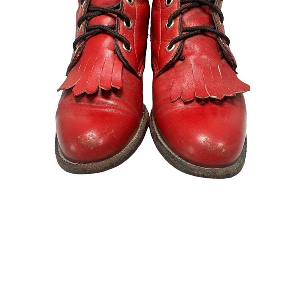 Vtg JUSTIN Lace-up Roper Fire Red Rodeo Cowboy We… - image 12