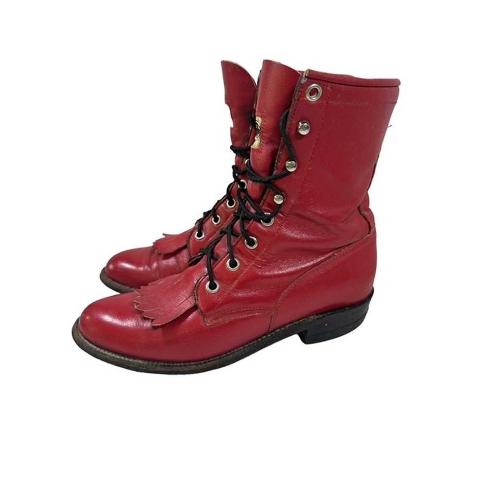 Vtg JUSTIN Lace-up Roper Fire Red Rodeo Cowboy We… - image 3