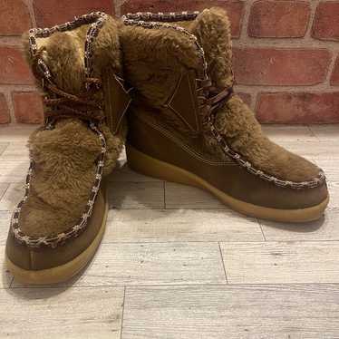 Vintage Snowland Brown Winter Boots Faux Fur Sher… - image 1