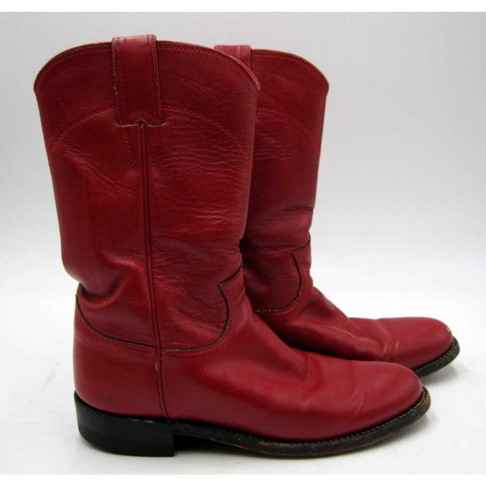 JUSTIN L3055 Red Leather Roper Vintage Cowboy Boo… - image 1