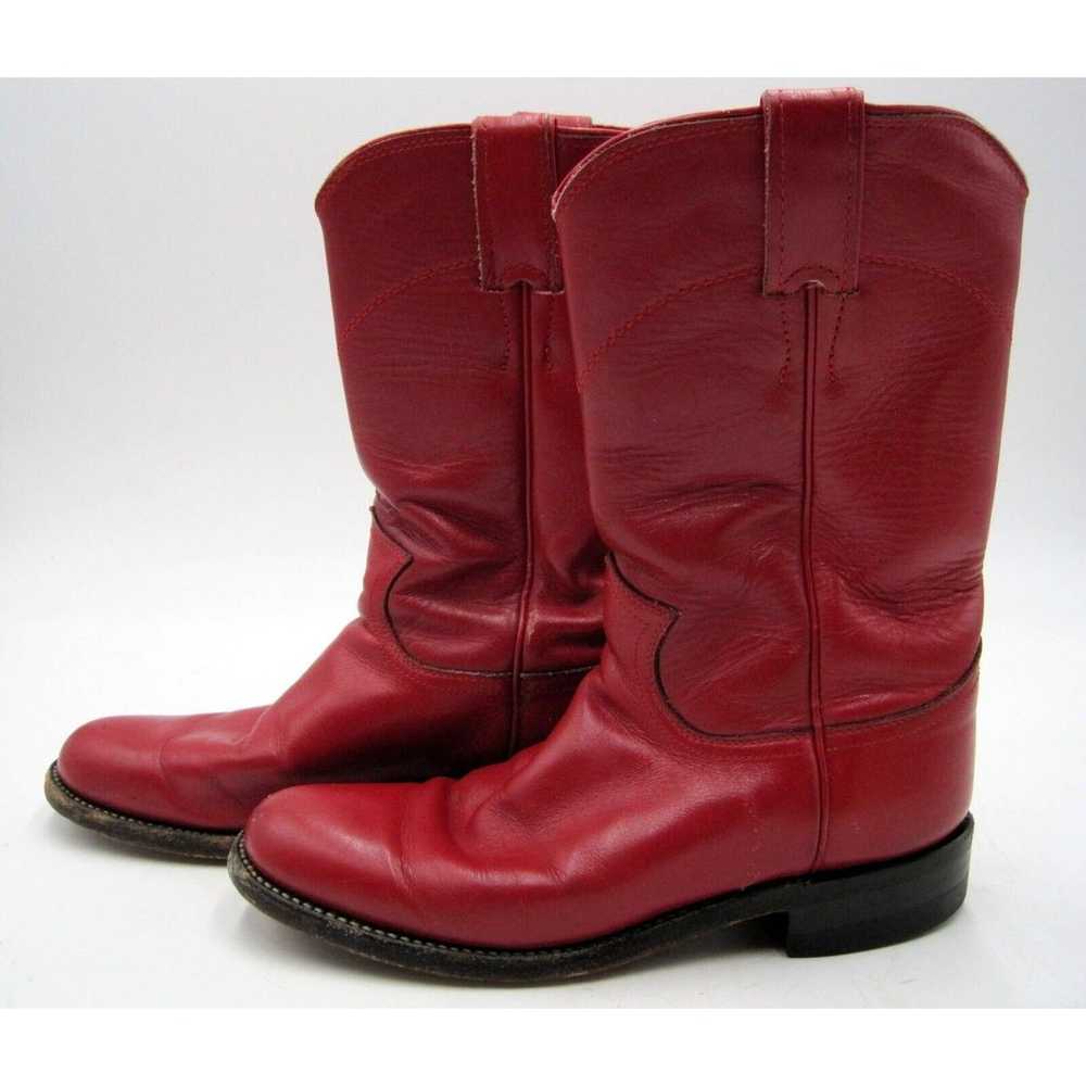 JUSTIN L3055 Red Leather Roper Vintage Cowboy Boo… - image 2