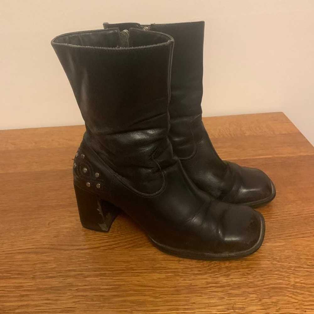 VINTAGE BLACK Harley Davidson Leather BOOTS Chunk… - image 1