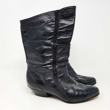 80s Black Leather Slouchy Boots US 6 M V - image 1