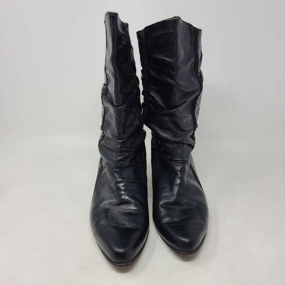 80s Black Leather Slouchy Boots US 6 M V - image 2