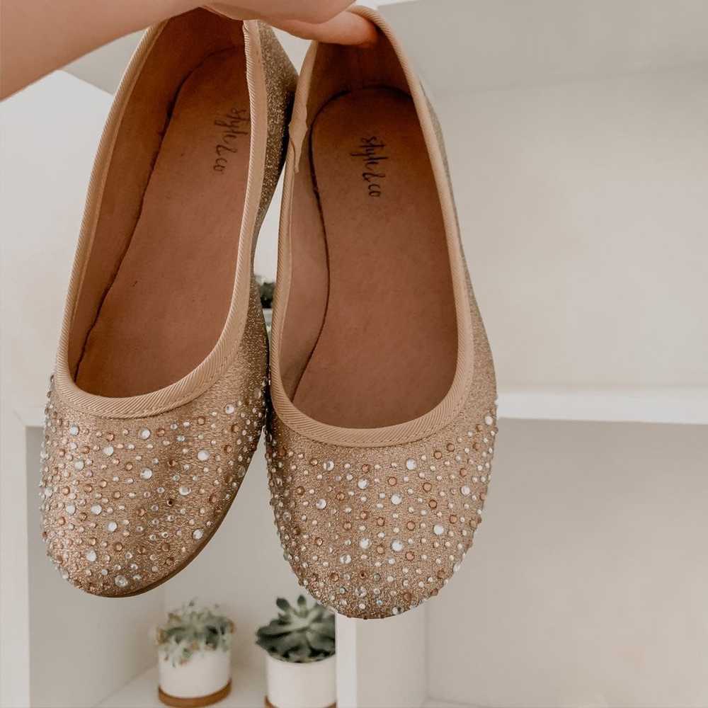 Champagne Glittery Bedazzled Flats - image 1