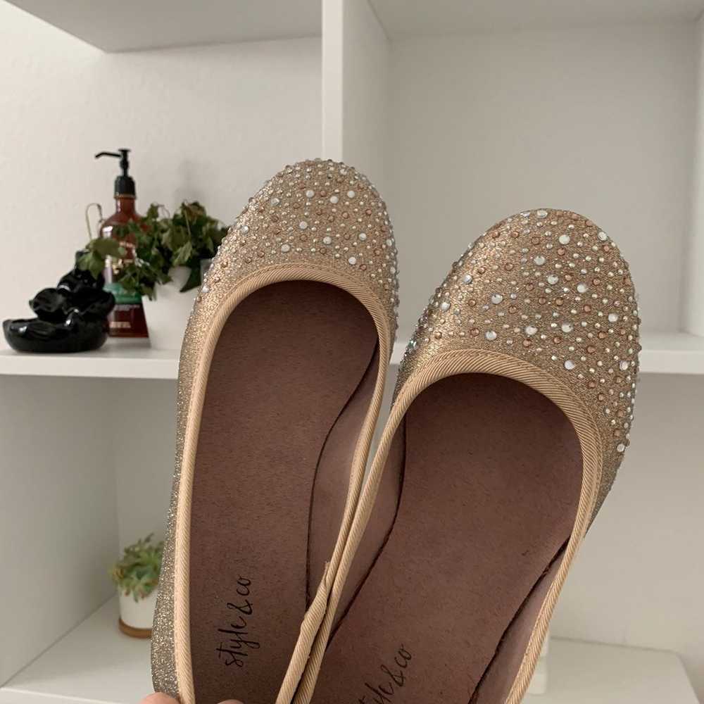 Champagne Glittery Bedazzled Flats - image 2