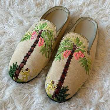 Vintage monkey & palm tree embroidered slip on mu… - image 1