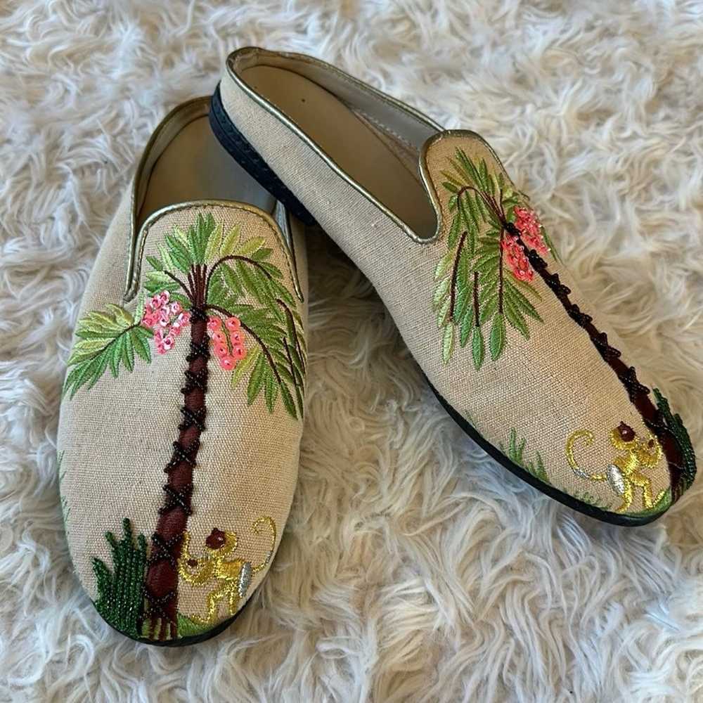 Vintage monkey & palm tree embroidered slip on mu… - image 2