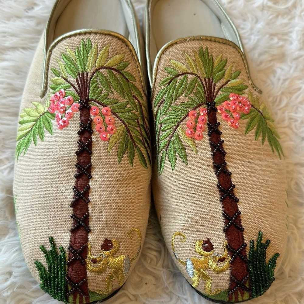 Vintage monkey & palm tree embroidered slip on mu… - image 3