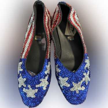 Vintage Sequins American Flag Flats, Fashion Fant… - image 1