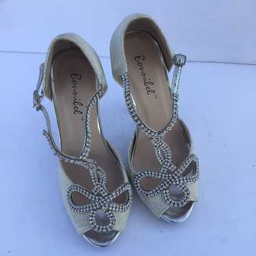 Bonnibel open-toe rhinestones silver fabric Heels… - image 1