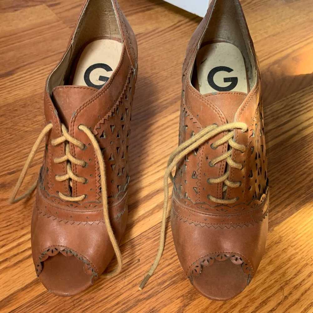 Vintage Guess brown leather open toed ankle heels - image 2