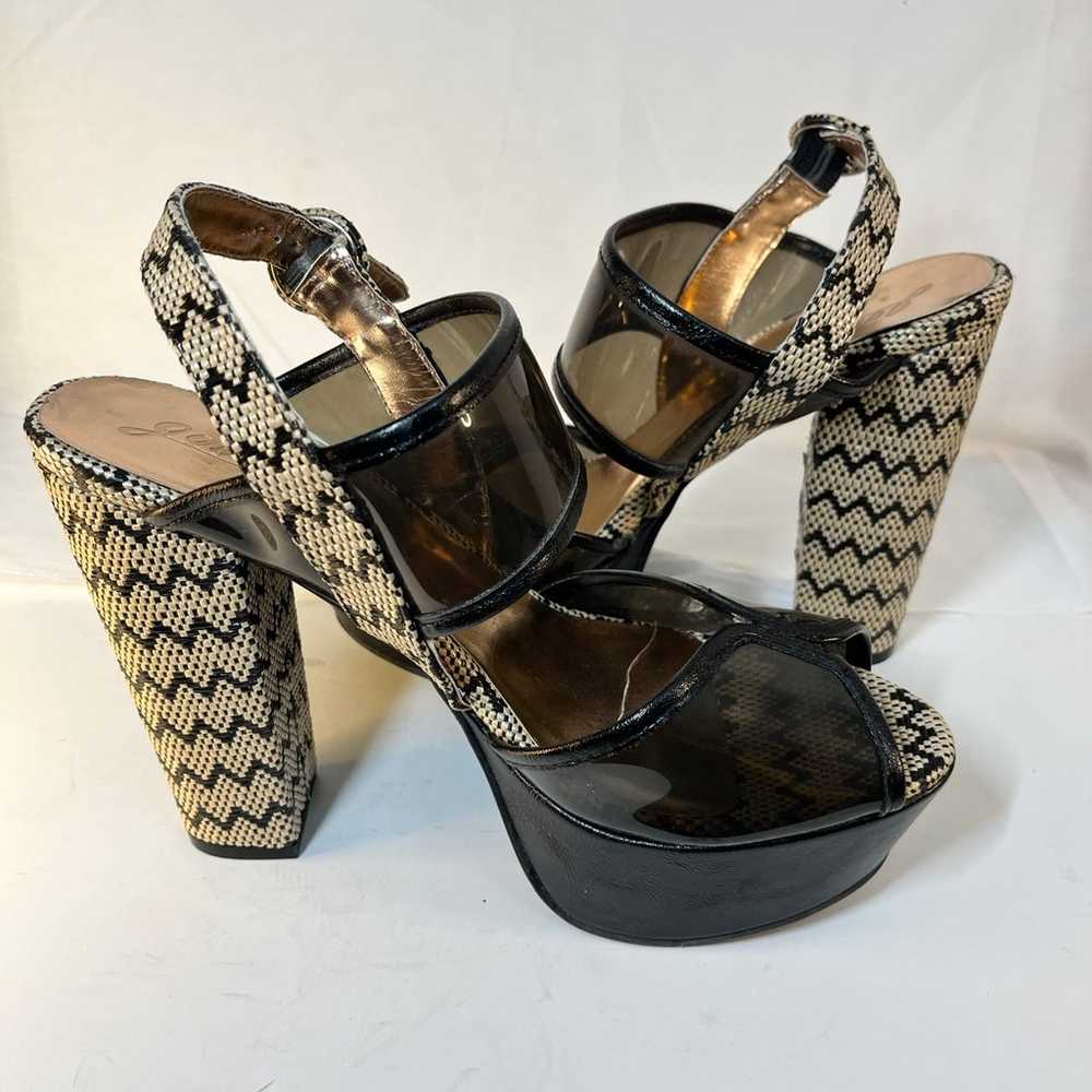 Vintage style Platform Smoky brown woven / lucite… - image 2