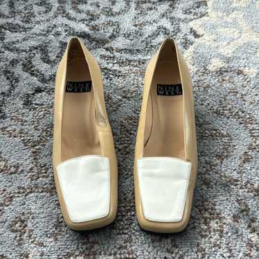 Nine West Vintage Square Toe Heels Tan & White 8 - image 1