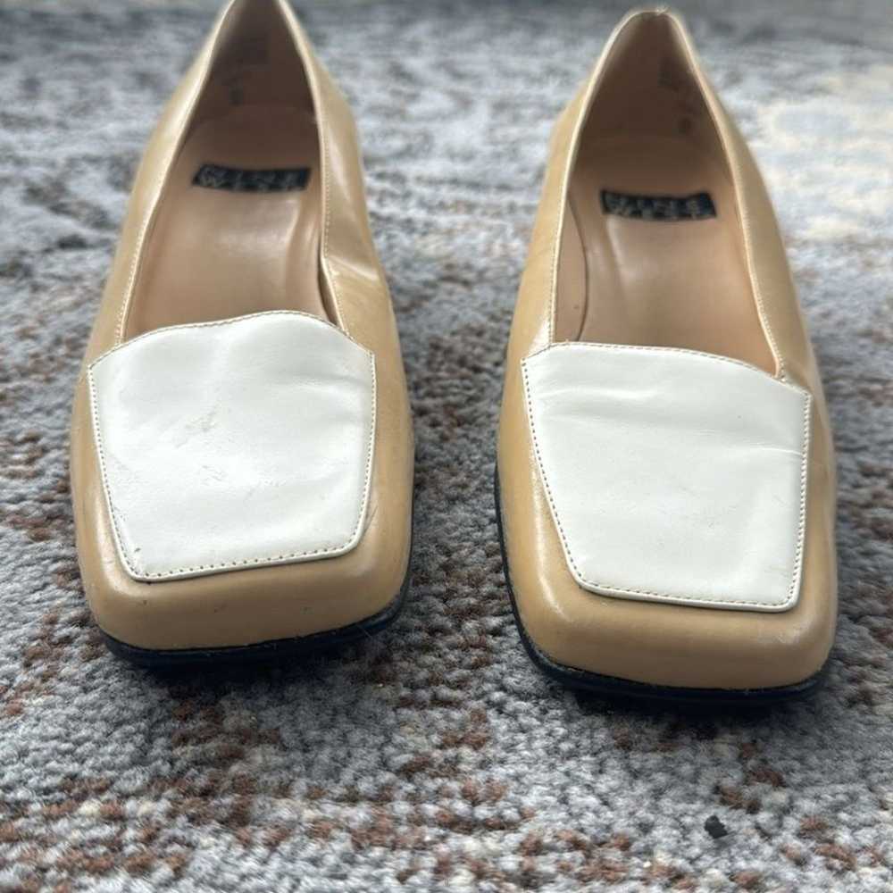 Nine West Vintage Square Toe Heels Tan & White 8 - image 2