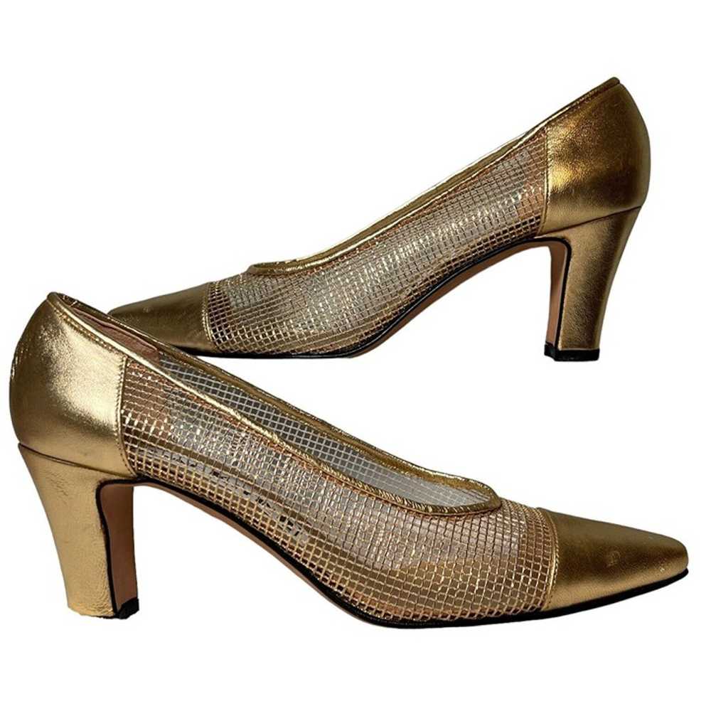 Vintage Anne Klein II Leather Metallic Gold Mesh … - image 7