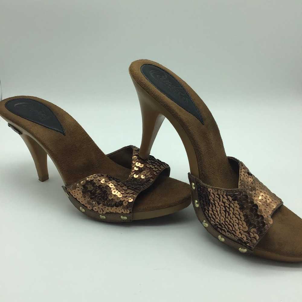 Vintage Candies Bronze Sequin Heels size 8 Y2K 19… - image 1