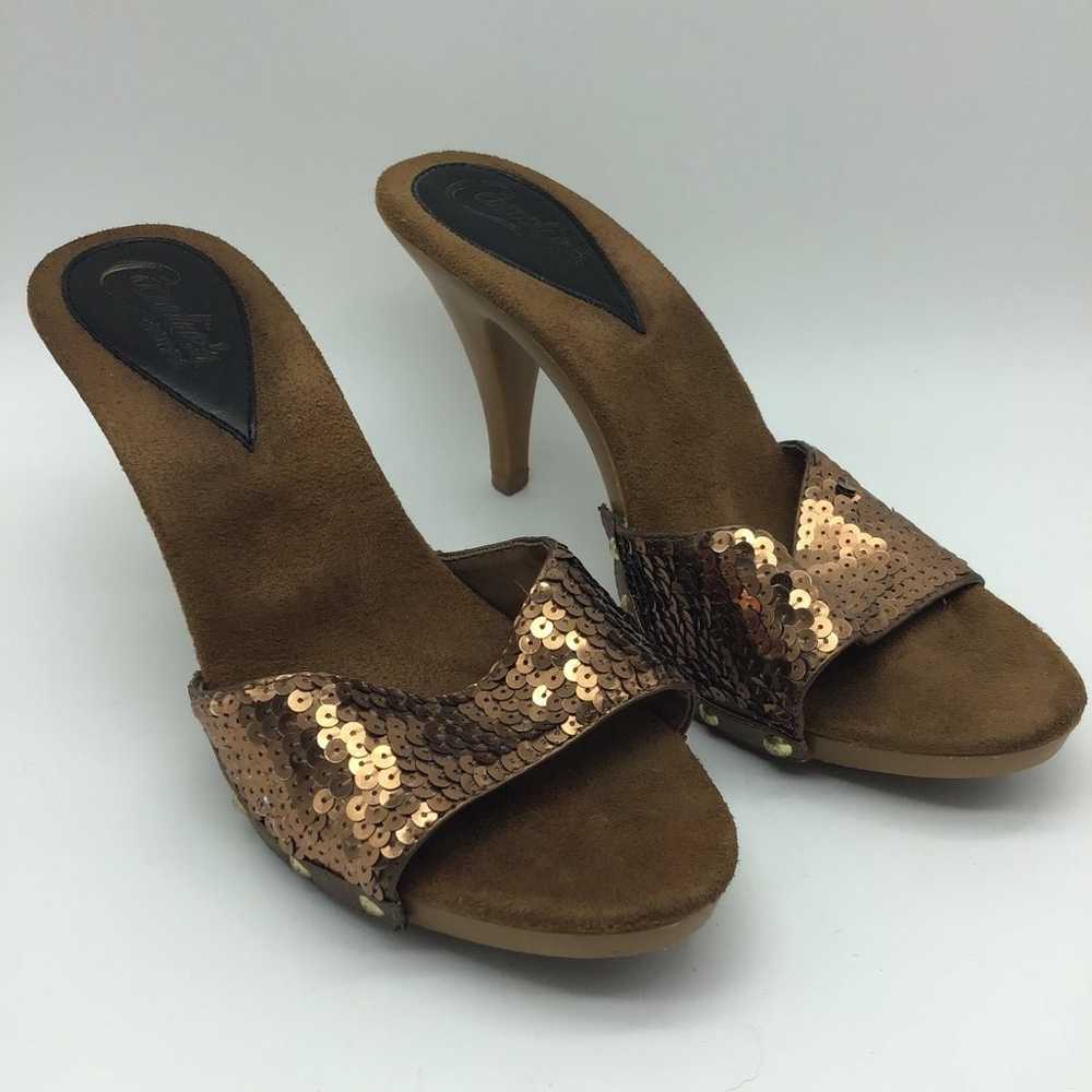 Vintage Candies Bronze Sequin Heels size 8 Y2K 19… - image 2