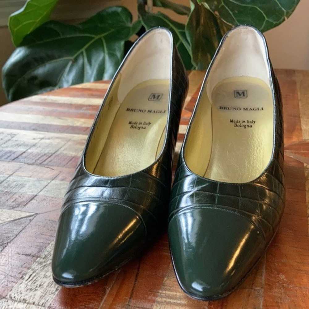 Vintage Bruno Magli Green Crocodile Embossed Pumps - image 2