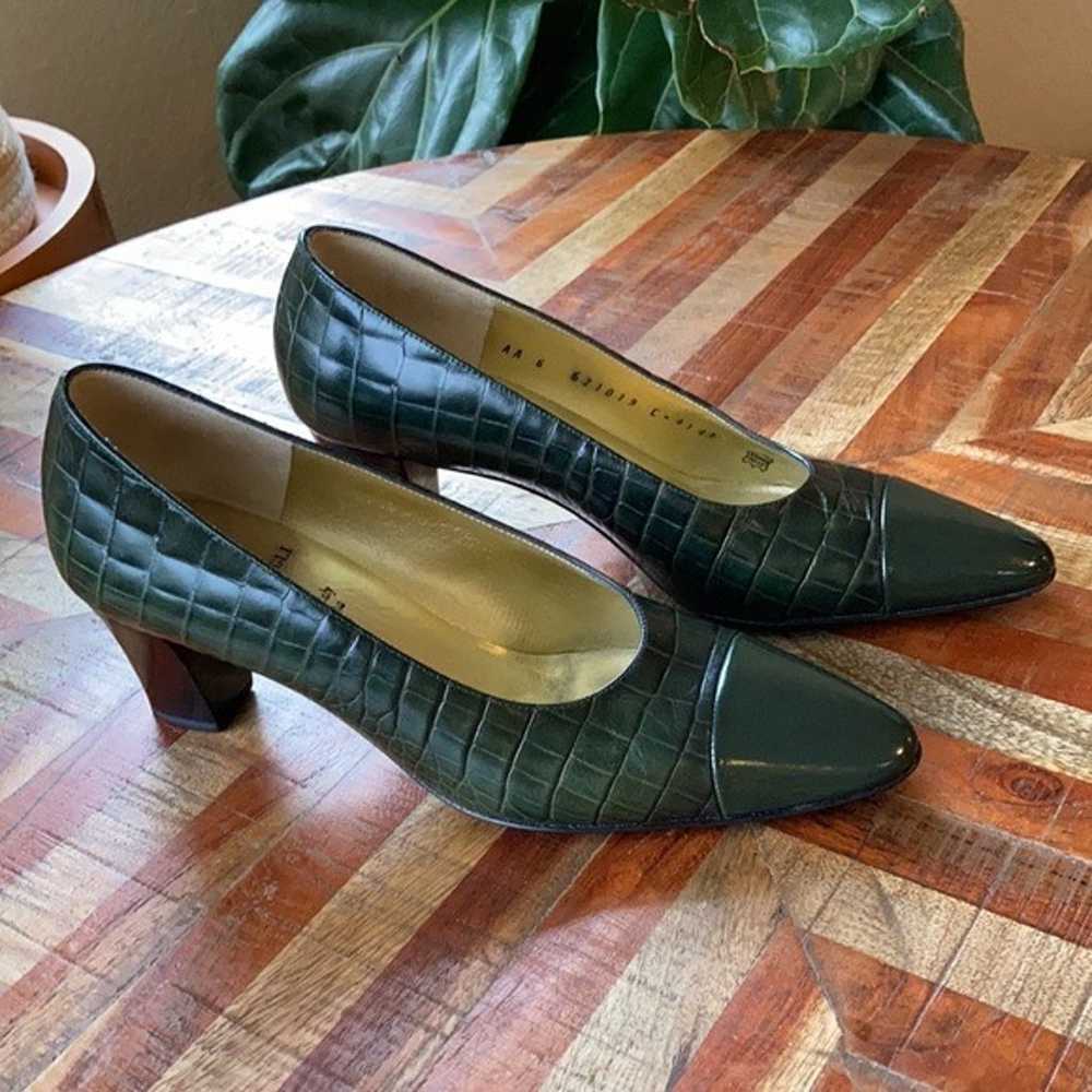 Vintage Bruno Magli Green Crocodile Embossed Pumps - image 3