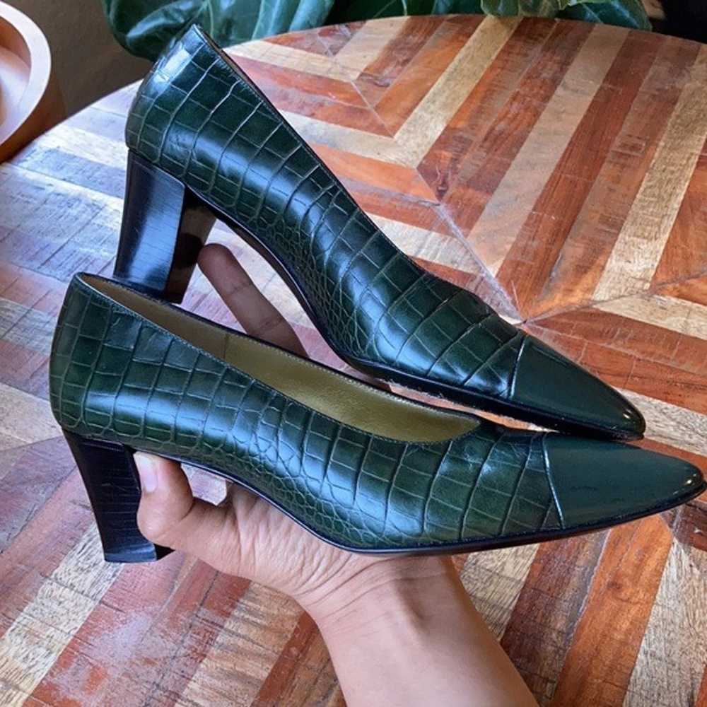 Vintage Bruno Magli Green Crocodile Embossed Pumps - image 6