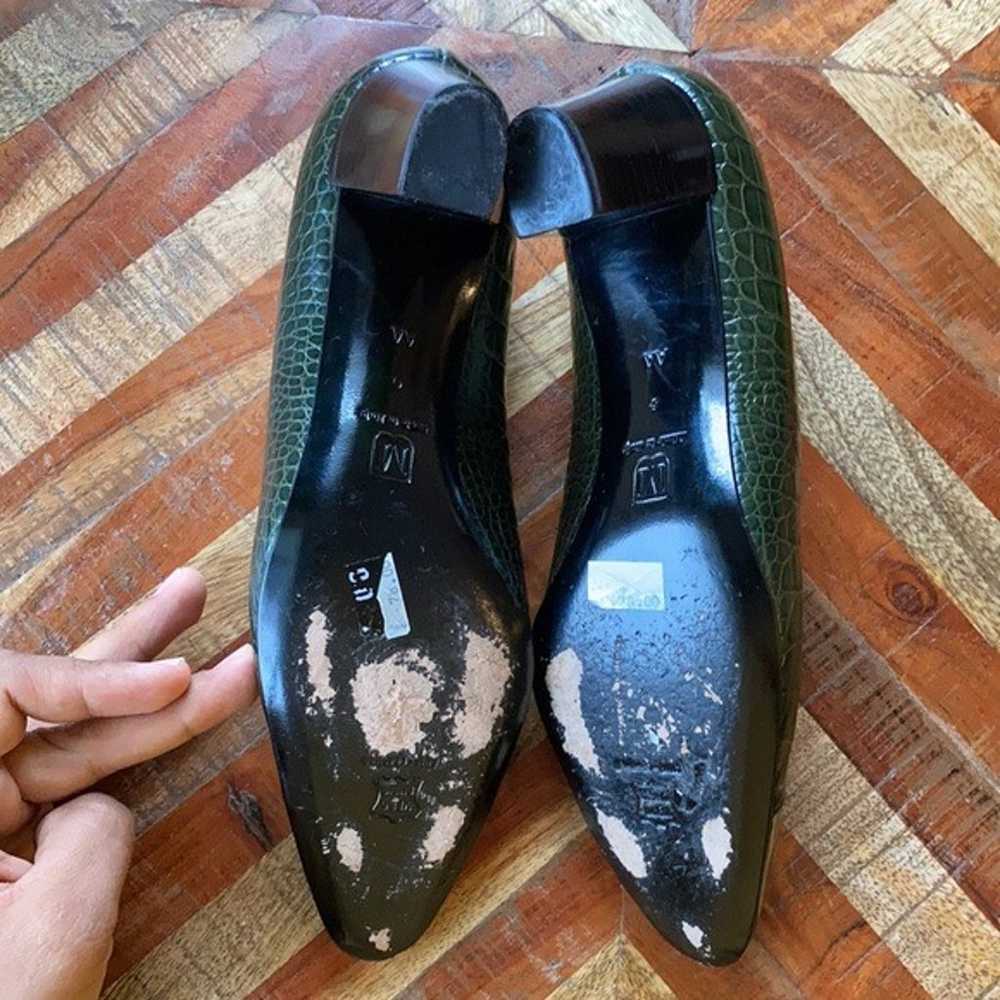 Vintage Bruno Magli Green Crocodile Embossed Pumps - image 8