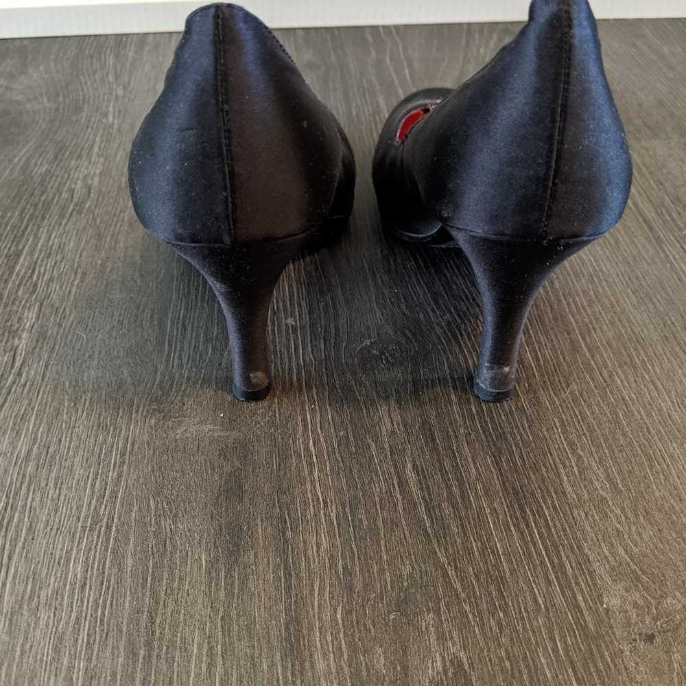 Vintage black satin pumps with silver rhinestone … - image 3